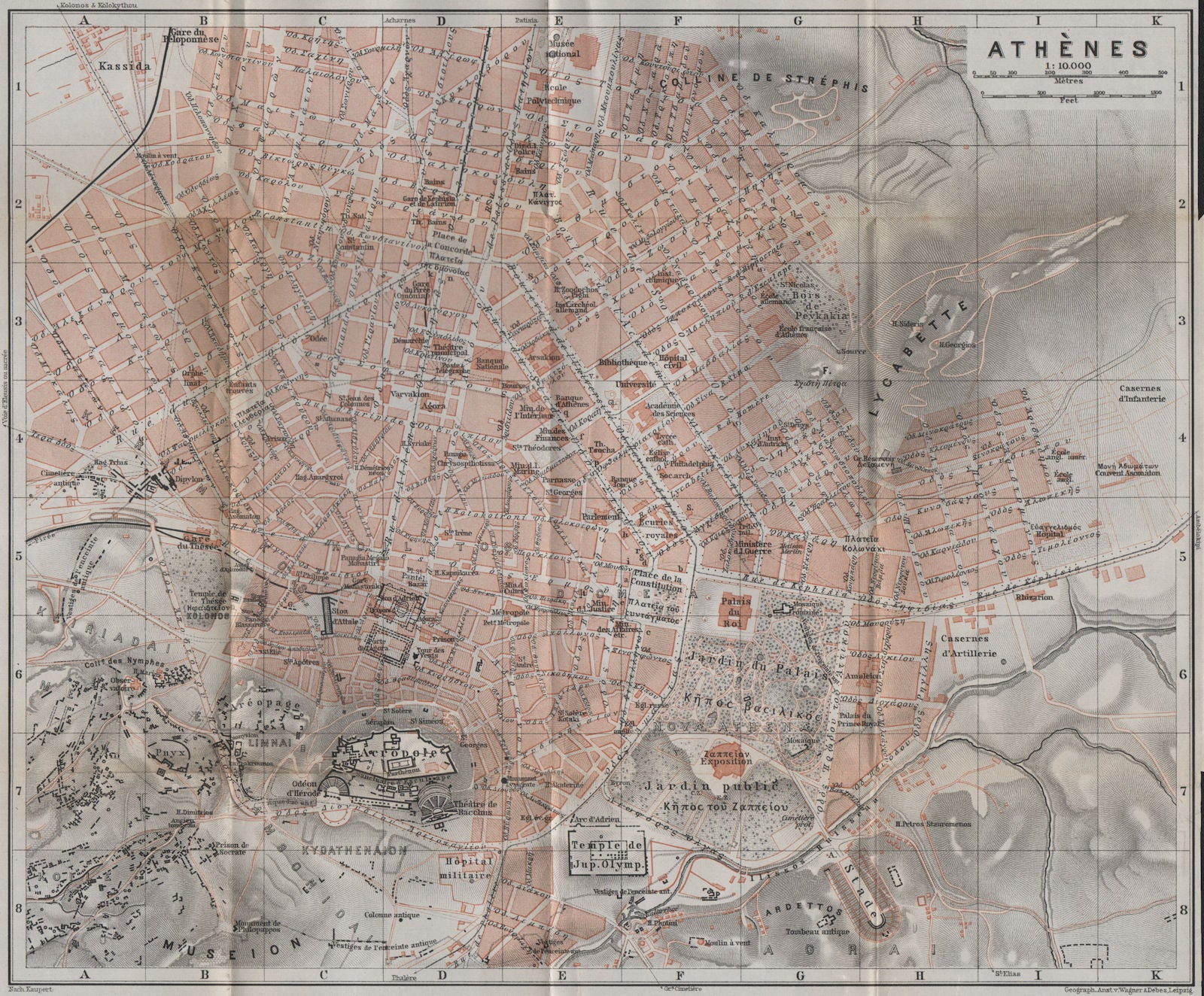 ATHENS ATHÈNES antique town city plan. σχέδιο πόλης. Greece. BAEDEKER 1909 map